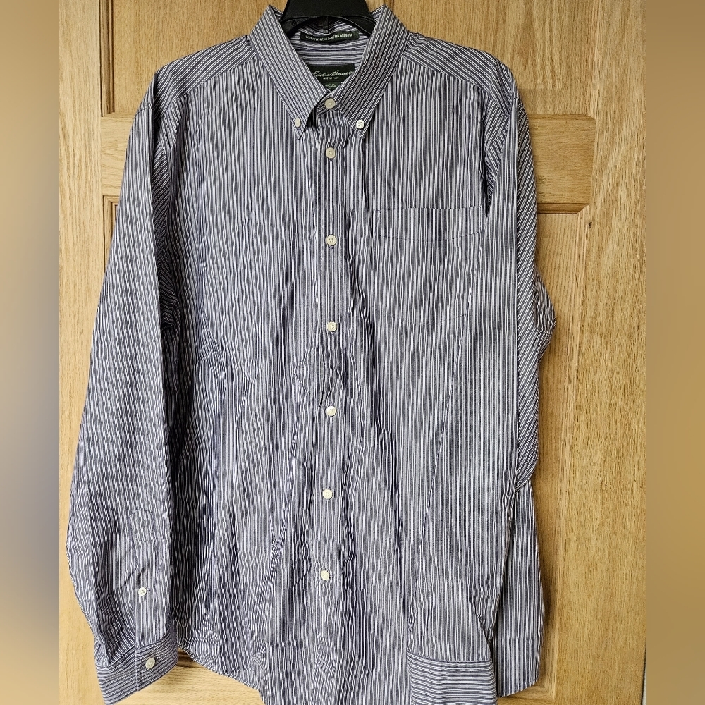 Eddie Bauer Purple White‎ Stripped XL Shirt